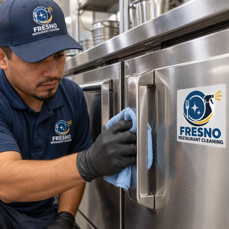 Stainless equipment fronts and handles after degreasing and detailing